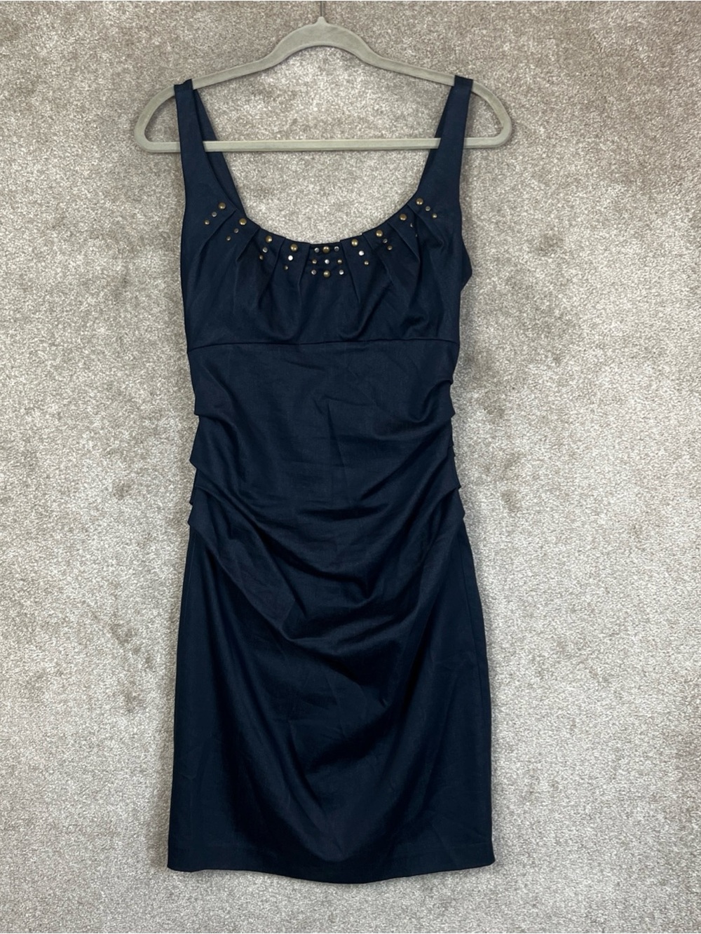 Boston Proper Dress Womens 8 Blue Sleeveless Ruched Knee Length Lined Zip- 5247